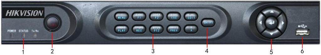 Front Panel DS-7204HVI-ST, DS-7204HVI-ST/SE, DS-7204HFI-ST, DS-7204HFI-ST/SE: Figure 9. DS-7204HVI-ST, DS-7204HVI-ST/SE, DS-7204HFI-ST, DS-7204HFI-ST/SE Front Panel 1.