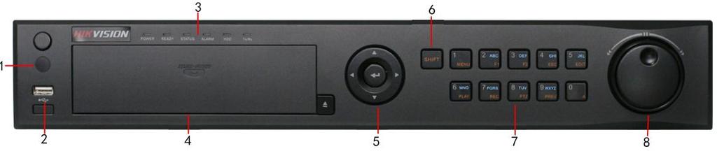 DS-7216HVI-ST, DS-7216HVI-ST/SE: Figure 11. DS-7216HVI-ST, DS-7216HVI-ST/SE Front Panel 1. IR Receiver: Operation by IR remote control. 2.