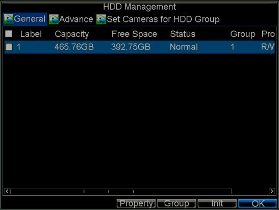 Figure 5. HDD Management 6. To access HDD management interface, click the Enter button. 7. If a new HDD has been recently installed, select the HDD from the list to initialize it.