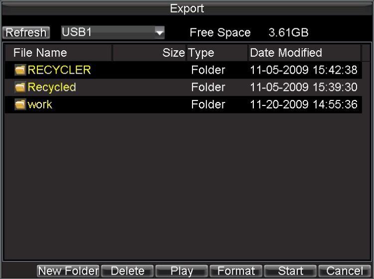 Figure 3. Export Menu 6. Select device to which the record file is exported from drop-down list (USB Flash Drive, USB HDD, DVD Writer).