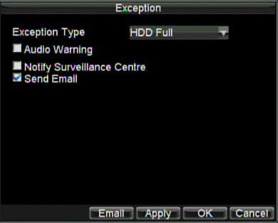 Figure 20. Exception Menu 4. Click OK to save settings and exit Exception menu.
