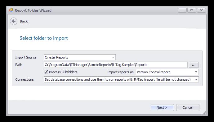 - Initial settings Set the path to the folder with the reports and select value to import reports as Version Control report.