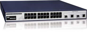 Managed Ethernet Switches 24-port L2 Plus Managed Fast Ethernet Switch + 2 TP/SFP Gigabit Dual Media Managed Ethernet Switches Front View Highlight Information RS-405/RSM Rear View Overview Features