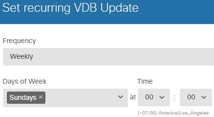 How to Gain Insight Into Your Network Traffic c) Click Configure in the VDB group. d) Define the update schedule. Choose a time and frequency that will not be disruptive to your network.