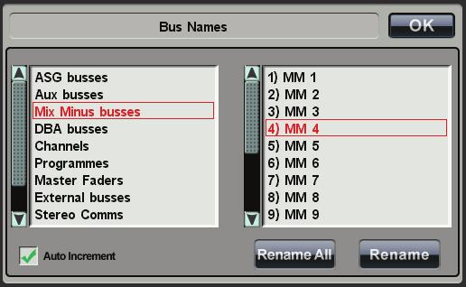 B: Console Configuration Step B7: Name Busses, Softkeys and Layers The 8-character bottom half of the scribble strip above each fader is used to display a specific channel/fader name.