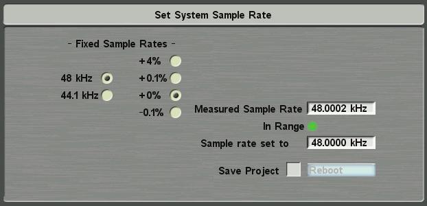 System Menu Sample Rate The Set System Sample Rate pop-up allows the console and IO sample rate to be set at either 44.1kHz or 48kHz.