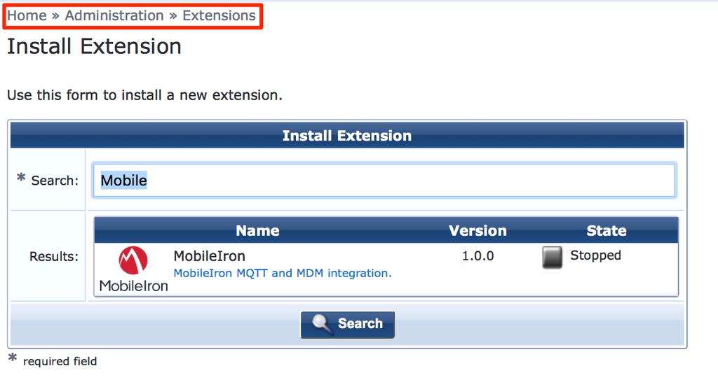 Figure 8: GUI Extension Search Click on the Extension and then the Install option, and if necessary, set the IP address.