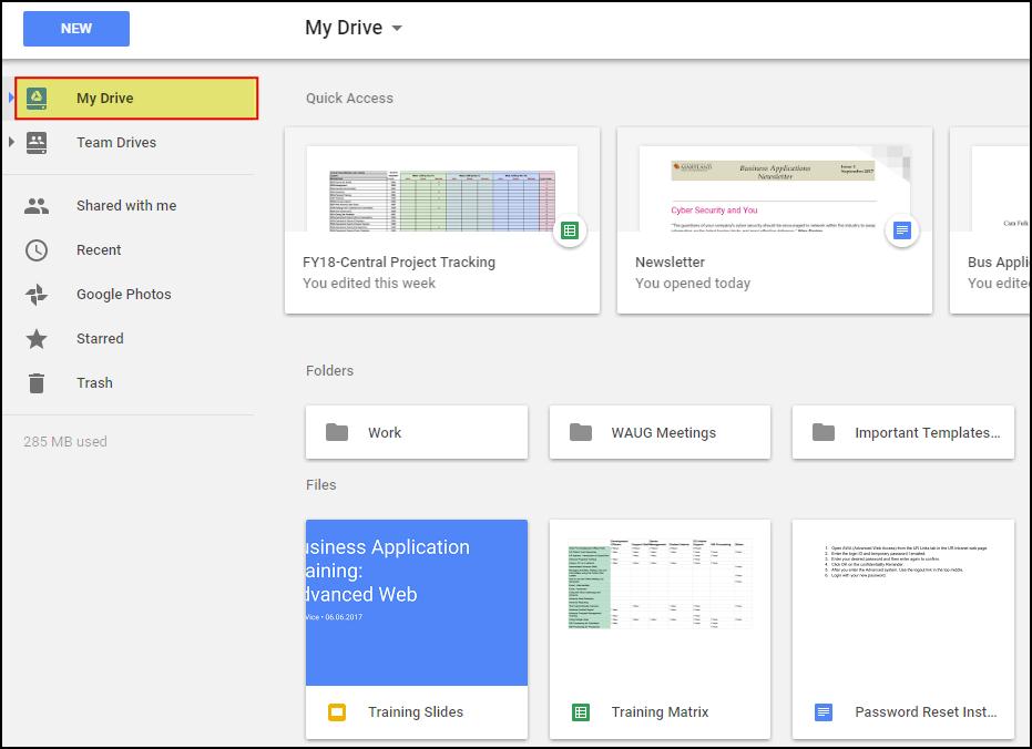 Creating and Loading Documents in My Drive The first purpose of Google Drive is to create and upload documents you will be working on both