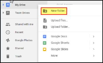 From this menu, you may create folders to hold a group of documents upload an existing folder or document or create a new document, sheet or