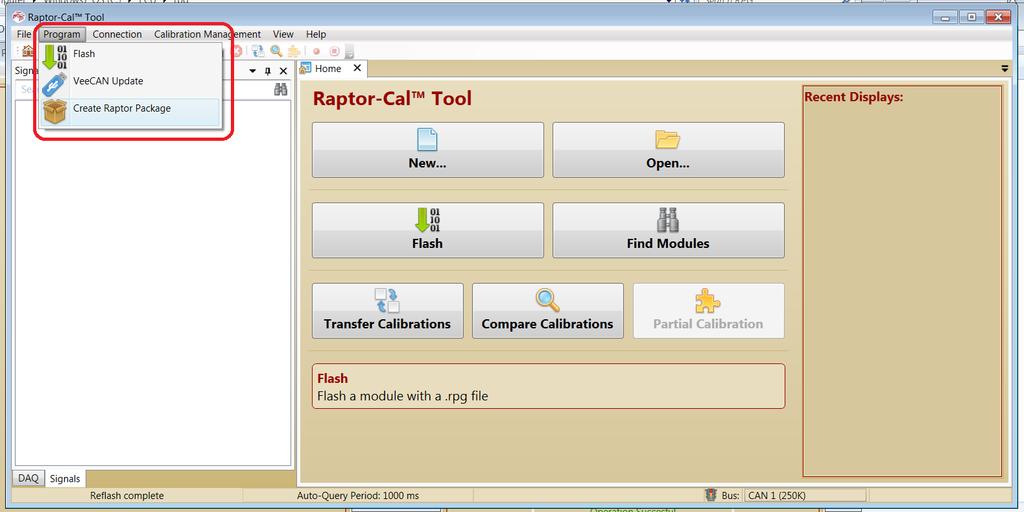 4. Open Raptor-Cal Tool. 5. Click on Program Create Raptor Package 6.