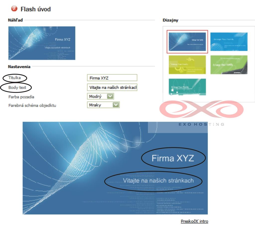 e) Flash úvod Flash intro je animovaná úvodná strana prezentácie vytvorená technológiou Flash, ktorá je prezentovaná pred otvorením domovskej stránky.