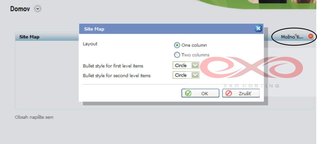 4.3.5 Site Map Site Map modul umožňuje po kliknutí zobraziť návštevníkom hierarchický model vášho webu (jeho štruktúru).