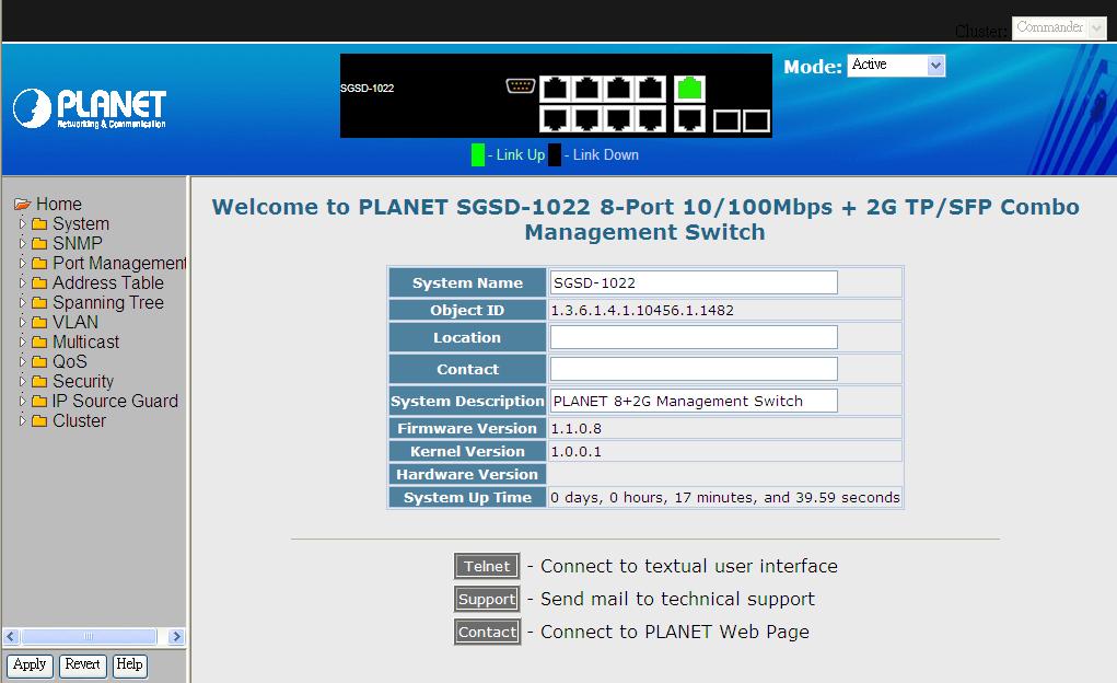 Figure 6-3 Web Main Screen of SGSD / SGSW Managed Switch 4.