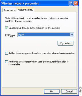 Cisco Aironet Client Utility Installation and Configuration Configuration for PEAP (EAP-GTC) Authentication The Authentication tab on the Wireless network properties screen is used to configure the