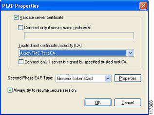 Cisco Aironet Client Utility Installation and Configuration Step 4 Click Properties, and the PEAP configuration screen for the Cisco EAP-GTC supplicant appears (see Figure 24).