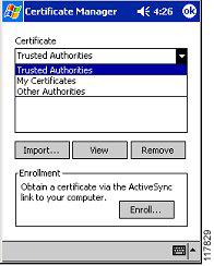 ACU Installation and Configuration for Windows CE Certificate Manager Configuration The CA certificate corresponding to the EAP server certificate must be initially installed on the CE device.