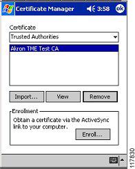 ACU Installation and Configuration for Windows CE Step 6 The Certificate Manager screen reappears with the name of the CA