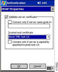 ACU Installation and Configuration for Windows CE Step 2 Step 3 Choose Cisco PEAP using the drop-down arrow in the EAP Type field.