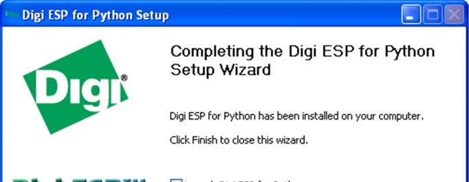 Figure 6: Digi ESP for Python Setup Wizard 2. On the last install screen click Finish.