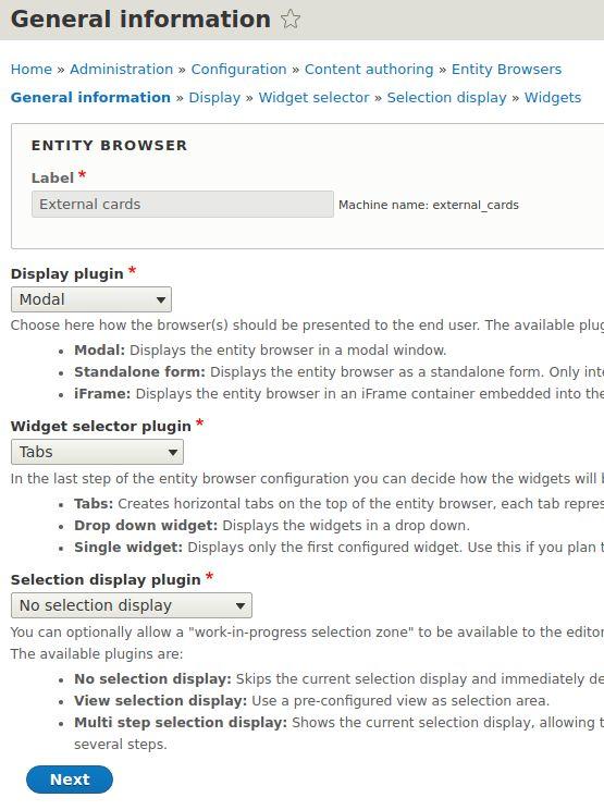 Create entity browser Create Entity Browser display Add