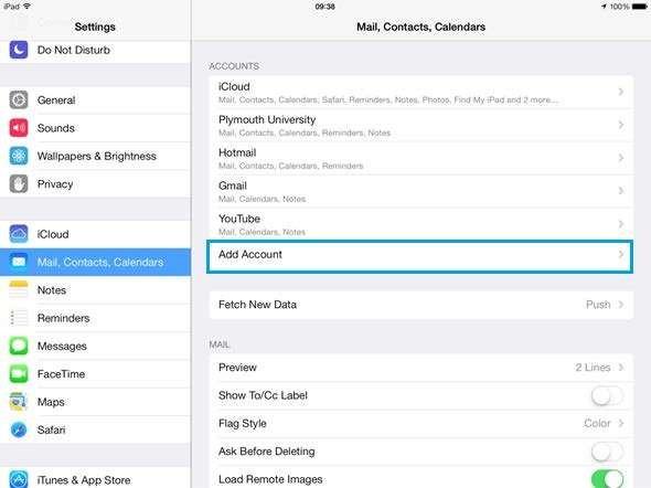 Setting up your University email account Setting up email on iphone / ipad devices 1. Go to Settings : 2.
