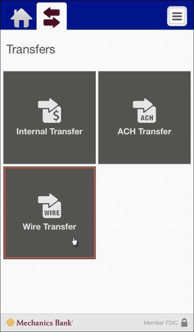 Initiate Wire Transfers You can initiate domestic Wire transfers in the Mobile Banking App by using the same Wire transfer templates that you have already established in Business Online Banking.