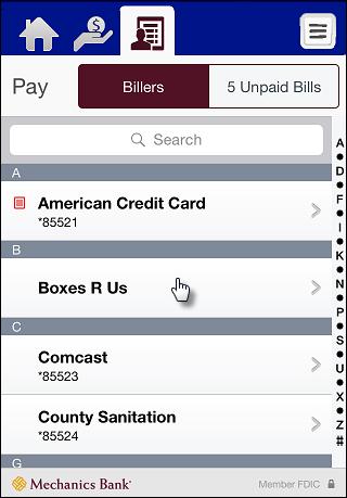 Tap a biller without the icon. Note: If icon displays to the left of the biller s name, an ebill is available.