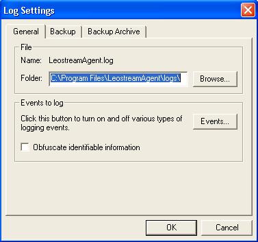Configuring Logging Settings You can control logging options using the Log Settings dialog. To open this dialog, click the Settings button in the Enable Logging section. The following dialog opens.