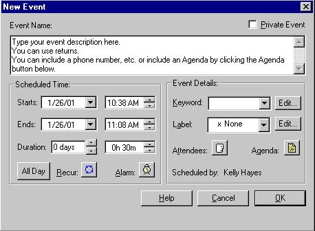 Creating and Editing Events 21 Type your event description here. Click the Private box to keep other Office Tracker users from seeing the text of this event.