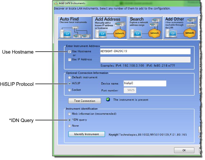 4 Installing N108xA on the 86100D 3 In the Add LAN Instruments dialog box, click the Add Address button to add the 86100D.