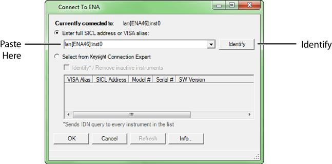 4 Select Enter full SICL address and paste (CTRL-V) the SICL address into the field as shown in Figure 73.