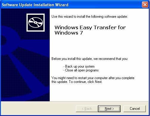 Installing Windows Easy Transfer for Windows 7 4.