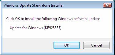 The Windows Update Standalone Installer Window will
