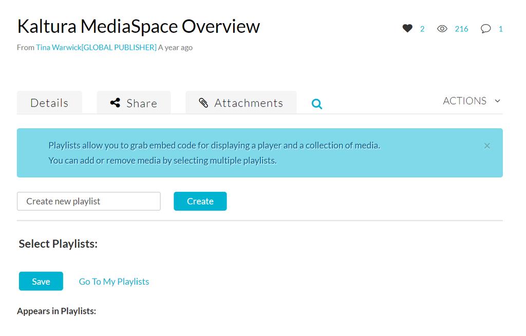 Publishing Media In the Create new playlist" field enter the playlist name and click Create.