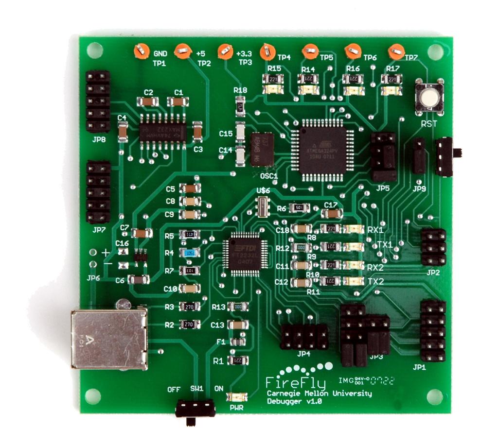 6. USING THE FIREFLY PROGRAMMER The debugging board can be used for programming nodes, sending / receiving serial data and timing of code section execution.