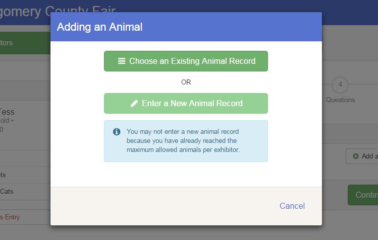 P a g e 6 21. You will have the option of choosing an existing animal record or entering a new animal record.