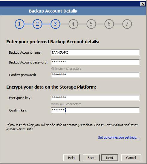 To connect to an existing Backup Account: Note: You can select I want to connect to an existing Backup Account to: Connect to an Account that has been opened for use by this computer.