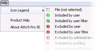 Help menu Option Click the option to... Menu/Button Icon Legend Access a list of the icons used in the Attix5 Pro Client and their meanings. Product Help Access the Product Help.