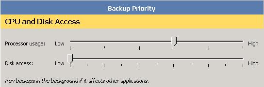 Note: If you use the highest Disk access setting, the Backup Client will continuously use all available disk access to read and write to the disk, ensuring that the process completes as quickly as