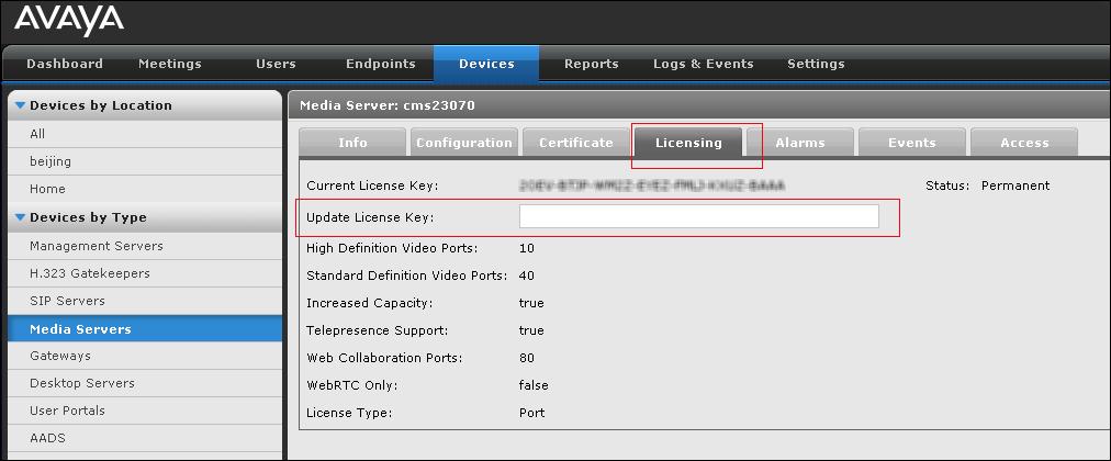 Equinox Media Server management Adding or updating the Equinox Media Server licenses About this task Update license keys when you increase the Equinox Media Server capacity or increase the number of