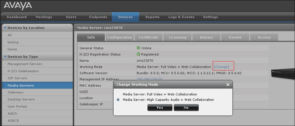 Changing the Equinox Media Server working mode Changing the Equinox Media Server working mode Before you begin Add the Media Server license to the Equinox Media Server instance.