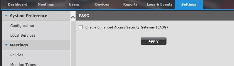 Configuring AES-256 bit encryption for media streams The EASG page appears. 3. Select the checkbox and select Apply.
