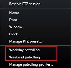1. On the Live tab, select the required view. 2. On the camera toolbar, click the PTZ icon to open the PTZ menu. 3. Select Stop PTZ patrolling and you can patrol manually. 4.