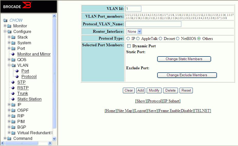 Configuring VLAN 1. Click Configure on the left pane and select VLAN. 2. Click Protocol. The protocol VLAN window is displayed as shown in the figure below. FIGURE 112 Configuring a protocol VLAN 3.