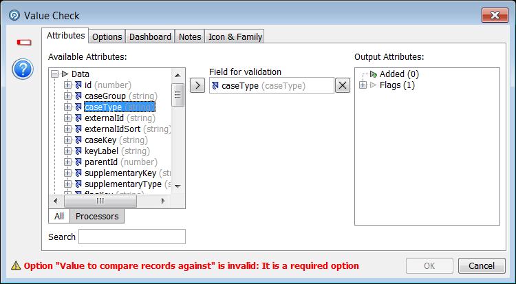 3. In the Value Check window, select casetype as the Field for validation. 4.