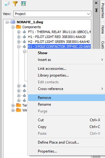 REMOVE COMPONENT To remove a component (using Project palette): Go to: Project Palette Right-click on component from the Project palette. Click Remove.