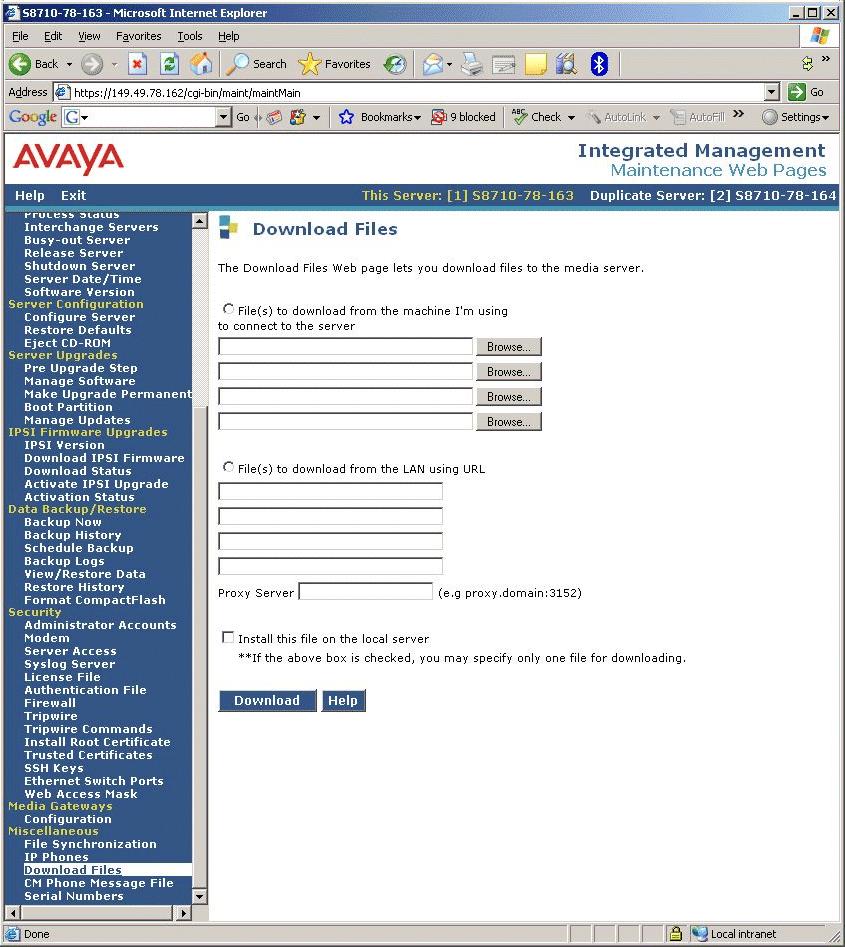 The ASCA Reporting Tool 2. From the Maintenance Web Interface menu, select Miscellaneous > Download Files (see Figure 12). Figure 12: Maintenance Web Interface Menu 3.