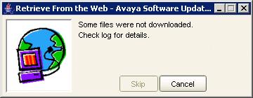 Figure 35: Retrieve from the Web - Download Failure Message Window Files retrieved from the web are placed in the local software library directory on the Network Management Station (NMS).