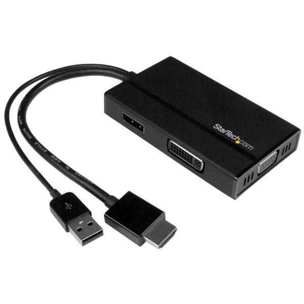 Travel A/V Adapter: 3-in-1 HDMI to DisplayPort, VGA or DVI - 1920 x 1200 Product ID: HD2DPVGADVI This travel adapter lets you connect your HDMI enabled Ultrabook or laptop computer to any
