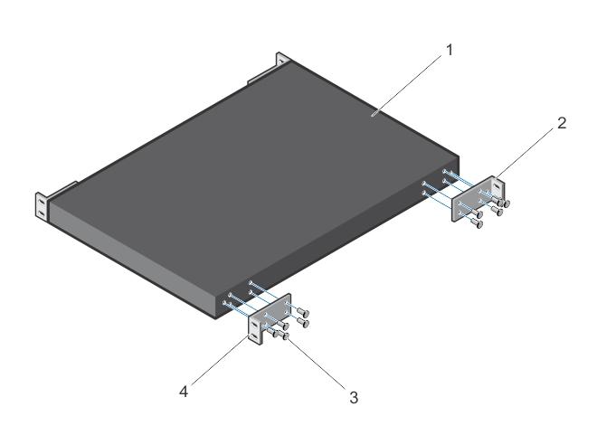 Attaching the Mounting Brackets The S4810 ON is shipped with mounting brackets (rack ears) and the required screws for rack or cabinet installation.